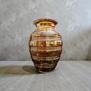 Vintage ANCHOR HOCKING
Amber Iridescent Carnival Glass
Ribbed Banded Vase